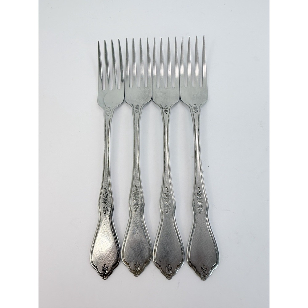 Oneida MORNING BLOSSOM Stainless Dinner Fork Burnished Flatware Lot Of 4
